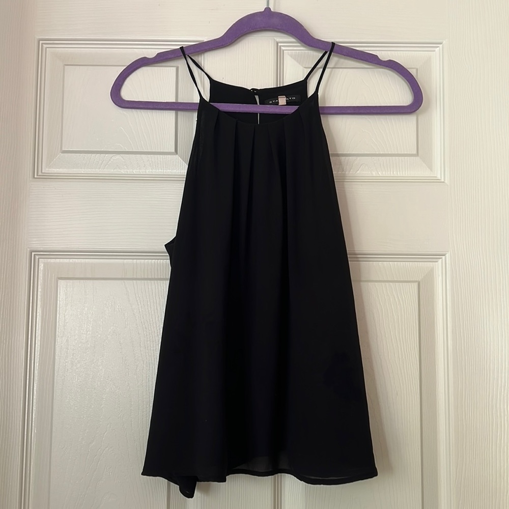 Staccato black two layer sheer pleated sleeveless top large